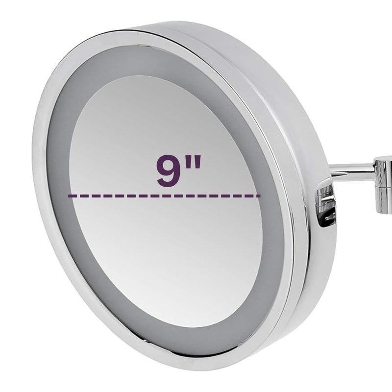 JERDON Wall Mounted Chrome Finish Makeup Mirror with LED Light â€“ 3X Magnification â€“ 9.75â€ Diameter Mirror â€“ Extends 15â€ â€“ Direct Wire Only â€“ Model HL8C - Image 2